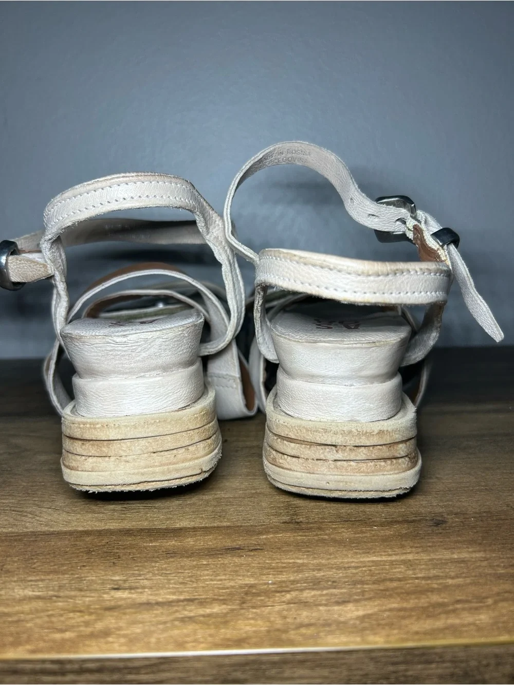 A.S.98 Neutral Beige Leather Strappy Ankle Tie Sandals
